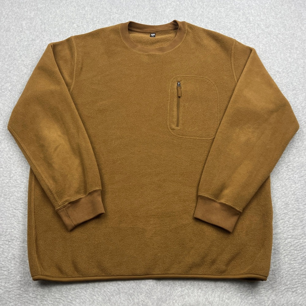 Uniqlo Fleece Pullover Men's XL Brown Pile Crewneck Zippered Chest Pocket 457475